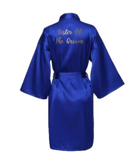 Silk Satin Robes Bridesmaid Bride Robes Bridesmaid Robes Wedding Long Robe Bathrobe Gold Print Royal Blue Robe $34.61 - Sleep...