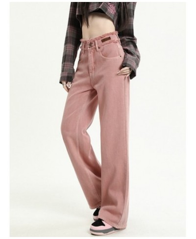 Baggy Jeans Woman Denim Pants High Waisted Pink Spliced Trousers Vintage Straight Loose Spring 2023 Fashion Chic Clothes $58....