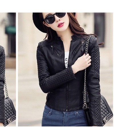 Women Spring Autumn Pu Leather Jacket Casual Slim Soft Moto Jacket Biker Faux Leather Jacket Female Coat Basic Streetwear $53...