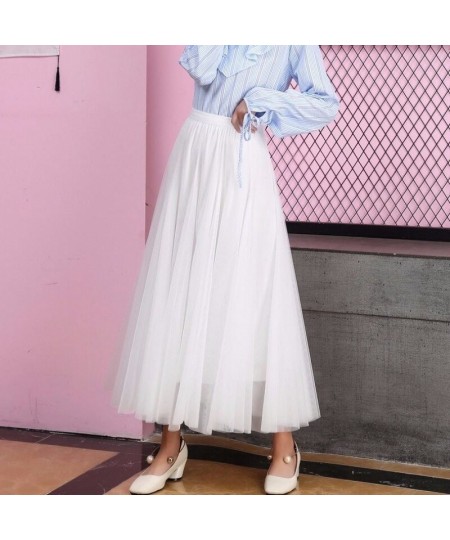 3 layers Midi Summer Tulle Skirt Women 2023 Ladies Casual White Black High Waist Pleated Sun School Long Skirt Female $26.51 ...