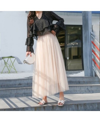 3 layers Midi Summer Tulle Skirt Women 2023 Ladies Casual White Black High Waist Pleated Sun School Long Skirt Female $26.51 ...