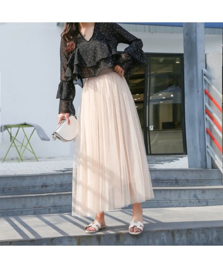 3 layers Midi Summer Tulle Skirt Women 2023 Ladies Casual White Black High Waist Pleated Sun School Long Skirt Female $26.51 ...