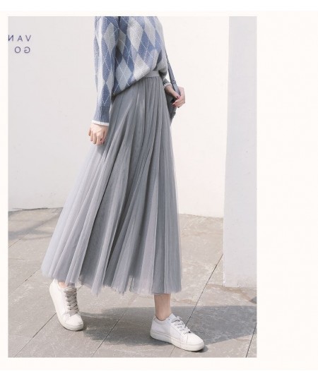 3 layers Midi Summer Tulle Skirt Women 2023 Ladies Casual White Black High Waist Pleated Sun School Long Skirt Female $26.51 ...