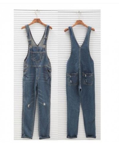 Rebicoo Denim Blue Women Overalls Jumpsuit Rompers Belted Hole Hollow Out Pocket Lady Overall Fashion Female Pants Jumpsuit $...