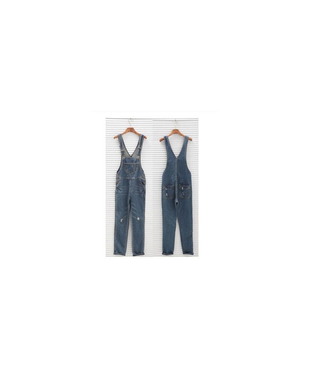 Rebicoo Denim Blue Women Overalls Jumpsuit Rompers Belted Hole Hollow Out Pocket Lady Overall Fashion Female Pants Jumpsuit $...