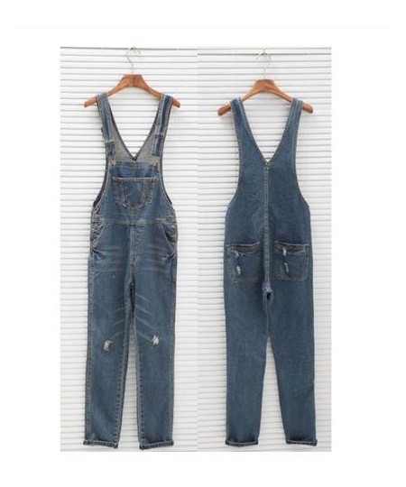 Rebicoo Denim Blue Women Overalls Jumpsuit Rompers Belted Hole Hollow Out Pocket Lady Overall Fashion Female Pants Jumpsuit $...