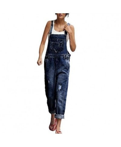 Rebicoo Denim Blue Women Overalls Jumpsuit Rompers Belted Hole Hollow Out Pocket Lady Overall Fashion Female Pants Jumpsuit $...