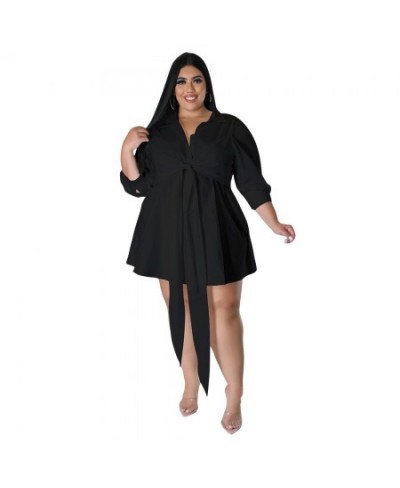 Plus size Stylish new oversized womenswear sexy solid tie-up shirt long sleeve mini button casual dress $61.64 - Plus Size Cl...