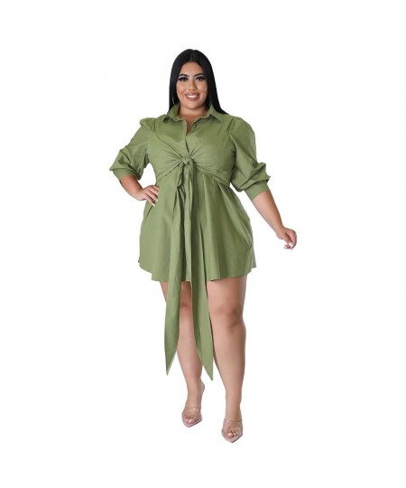 Plus size Stylish new oversized womenswear sexy solid tie-up shirt long sleeve mini button casual dress $61.64 - Plus Size Cl...