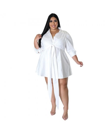 Plus size Stylish new oversized womenswear sexy solid tie-up shirt long sleeve mini button casual dress $61.64 - Plus Size Cl...