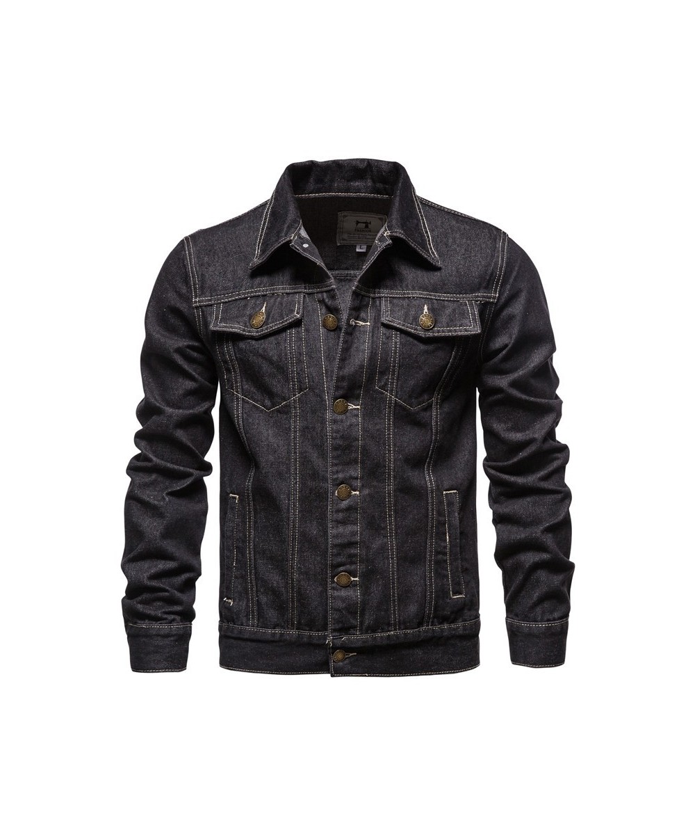 Single Breasted Denim Jacket Jacket Men's Spring and Autumn New Casual Versatile Lapel Slim Pocket Long Sleeve Top $75.33 - J...