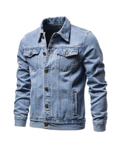 Single Breasted Denim Jacket Jacket Men's Spring and Autumn New Casual Versatile Lapel Slim Pocket Long Sleeve Top $75.33 - J...