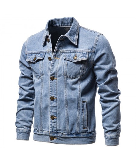 Single Breasted Denim Jacket Jacket Men's Spring and Autumn New Casual Versatile Lapel Slim Pocket Long Sleeve Top $75.33 - J...