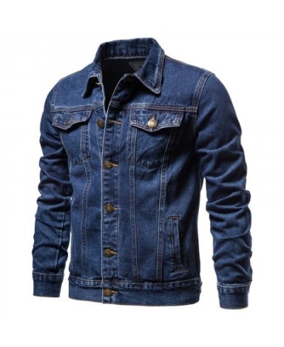 Single Breasted Denim Jacket Jacket Men's Spring and Autumn New Casual Versatile Lapel Slim Pocket Long Sleeve Top $75.33 - J...