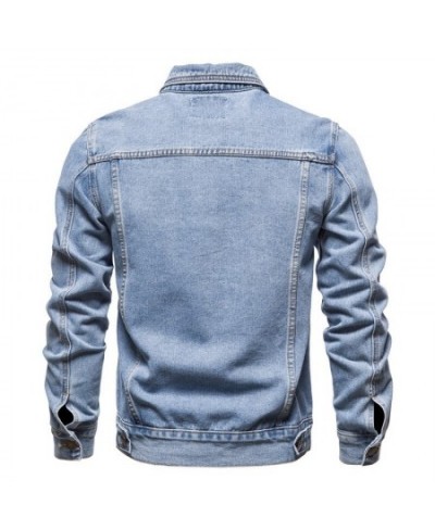 Single Breasted Denim Jacket Jacket Men's Spring and Autumn New Casual Versatile Lapel Slim Pocket Long Sleeve Top $75.33 - J...