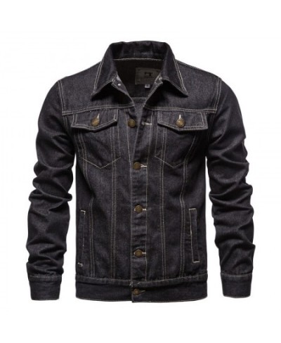 Single Breasted Denim Jacket Jacket Men's Spring and Autumn New Casual Versatile Lapel Slim Pocket Long Sleeve Top $75.33 - J...