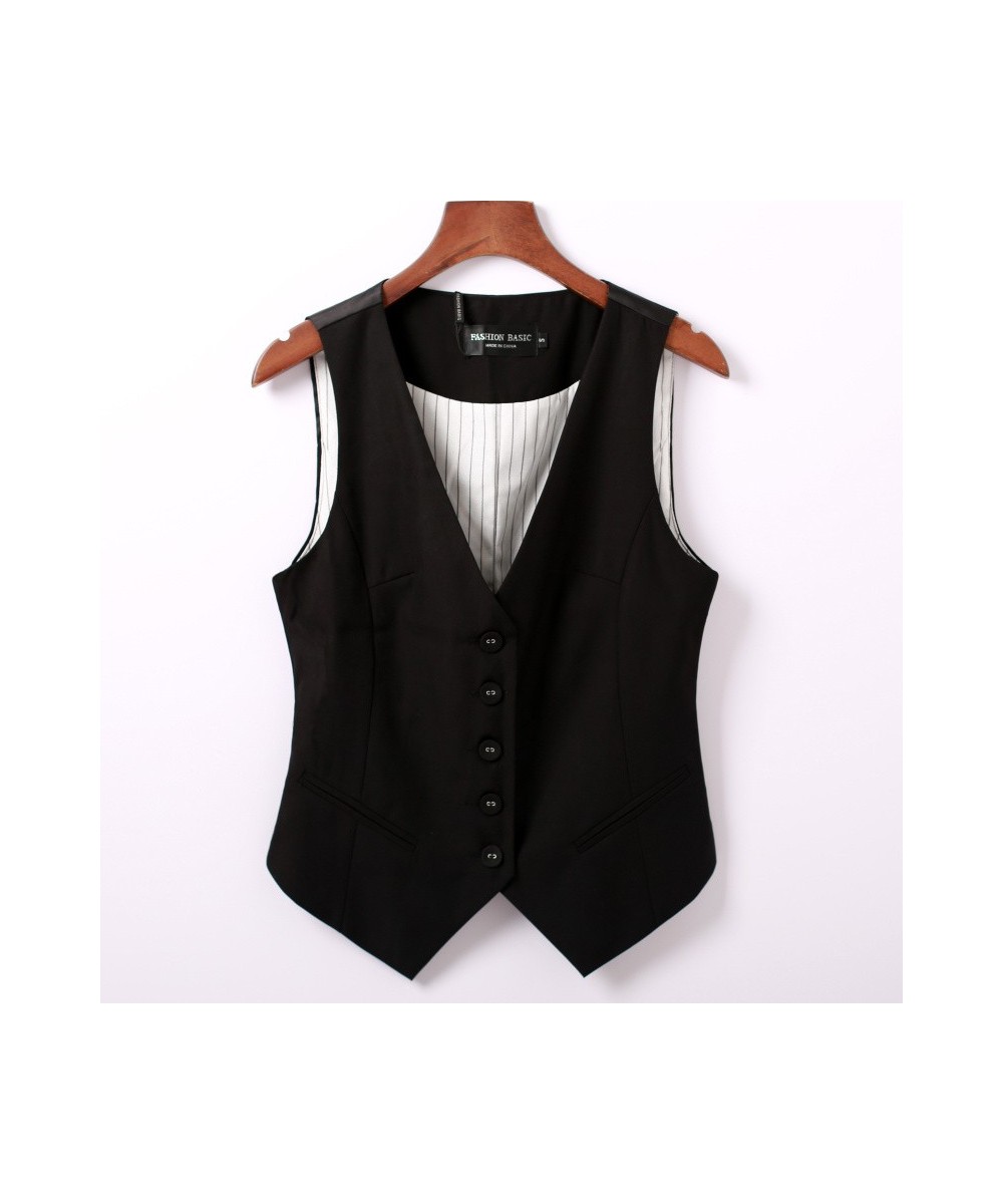 Spring Autumn Suit Vest Women Sleeveless Jacket Short Office Vest Coat Slim Single Breasted Vest Waistcoat Female Black $52.9...