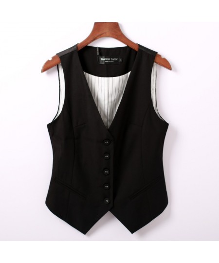 Spring Autumn Suit Vest Women Sleeveless Jacket Short Office Vest Coat Slim Single Breasted Vest Waistcoat Female Black $52.9...