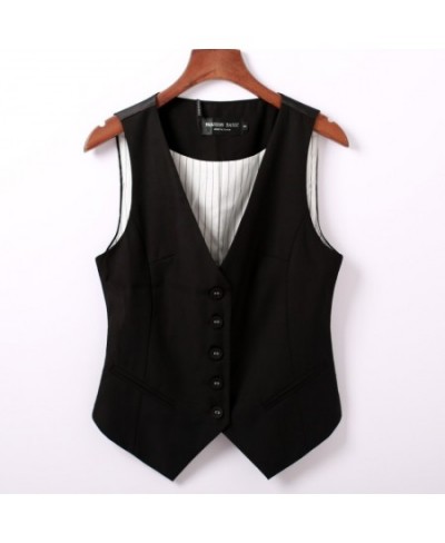 Spring Autumn Suit Vest Women Sleeveless Jacket Short Office Vest Coat Slim Single Breasted Vest Waistcoat Female Black $52.9...