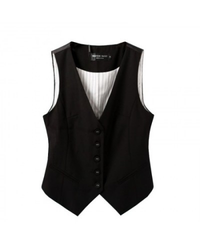 Spring Autumn Suit Vest Women Sleeveless Jacket Short Office Vest Coat Slim Single Breasted Vest Waistcoat Female Black $52.9...