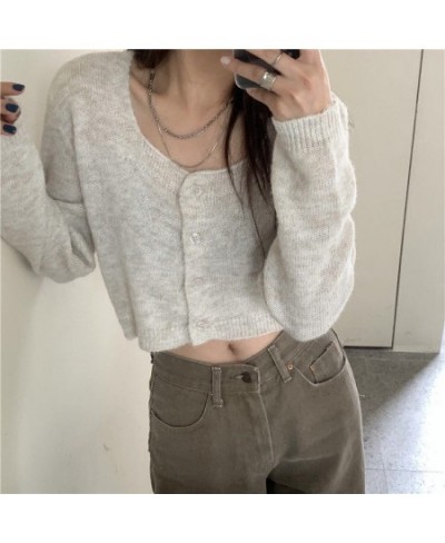 Cropped Cardigan Women Harajuku Single Breasted Student Sexy Summer O-neck All-match Streetwear Trendy Ins Button Elegant $26...