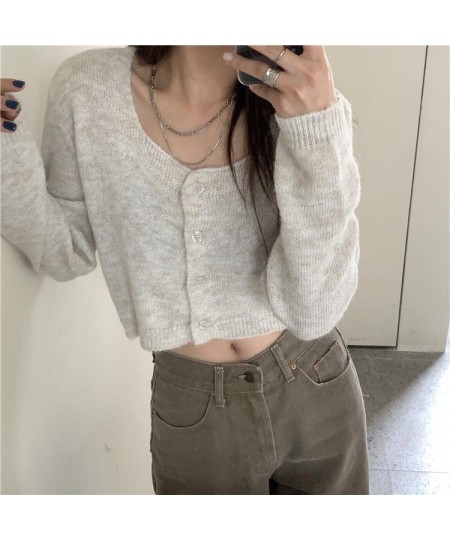 Cropped Cardigan Women Harajuku Single Breasted Student Sexy Summer O-neck All-match Streetwear Trendy Ins Button Elegant $26...