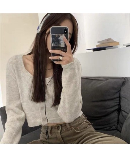 Cropped Cardigan Women Harajuku Single Breasted Student Sexy Summer O-neck All-match Streetwear Trendy Ins Button Elegant $26...