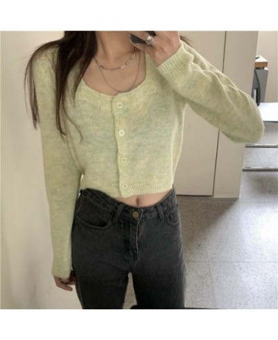 Cropped Cardigan Women Harajuku Single Breasted Student Sexy Summer O-neck All-match Streetwear Trendy Ins Button Elegant $26...