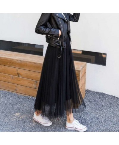 Tulle Skirts Womens 2022 Summer Long Maxi Skirt Female Elastic High Waist Pleated Tutu Skirt Sun Black Gray Pink $26.51 - Skirts