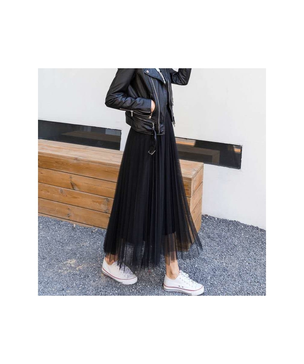 Tulle Skirts Womens 2022 Summer Long Maxi Skirt Female Elastic High Waist Pleated Tutu Skirt Sun Black Gray Pink $26.51 - Skirts