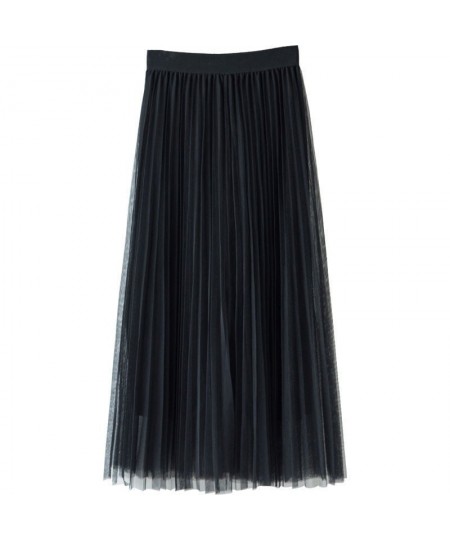 Tulle Skirts Womens 2022 Summer Long Maxi Skirt Female Elastic High Waist Pleated Tutu Skirt Sun Black Gray Pink $26.51 - Skirts