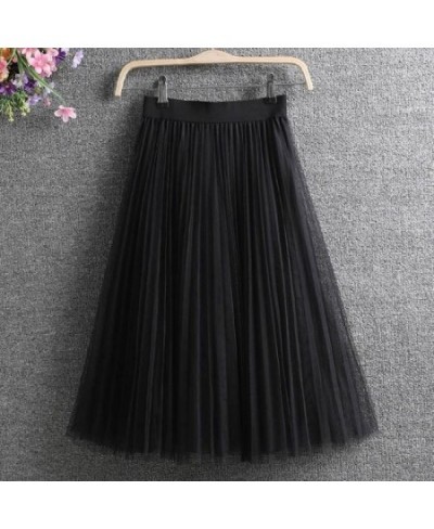 Tulle Skirts Womens 2022 Summer Long Maxi Skirt Female Elastic High Waist Pleated Tutu Skirt Sun Black Gray Pink $26.51 - Skirts