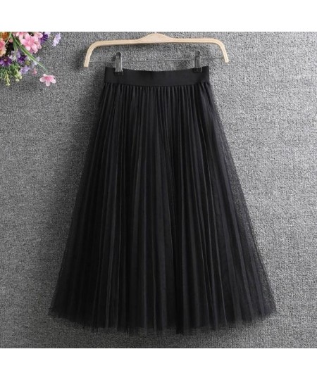 Tulle Skirts Womens 2022 Summer Long Maxi Skirt Female Elastic High Waist Pleated Tutu Skirt Sun Black Gray Pink $26.51 - Skirts