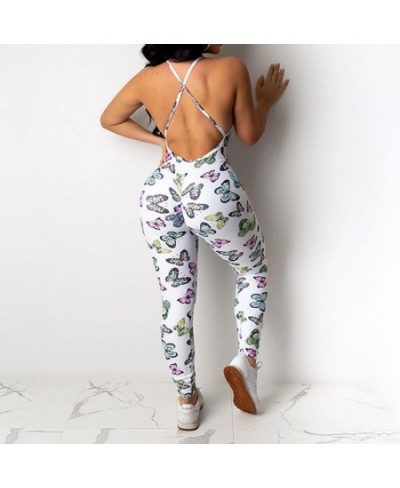 Women Sexy Summer Butterfly Printed Jumpsuit Long Trousers Pants Spaghetti Strap V Neck Backless Street Holiday Rompers $30.0...