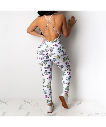 Women Sexy Summer Butterfly Printed Jumpsuit Long Trousers Pants Spaghetti Strap V Neck Backless Street Holiday Rompers $30.0...