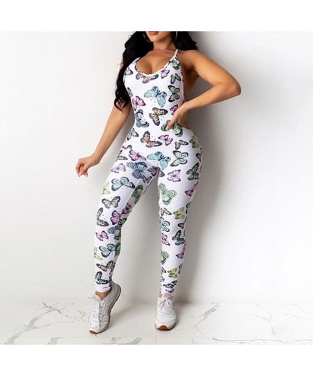 Women Sexy Summer Butterfly Printed Jumpsuit Long Trousers Pants Spaghetti Strap V Neck Backless Street Holiday Rompers $30.0...