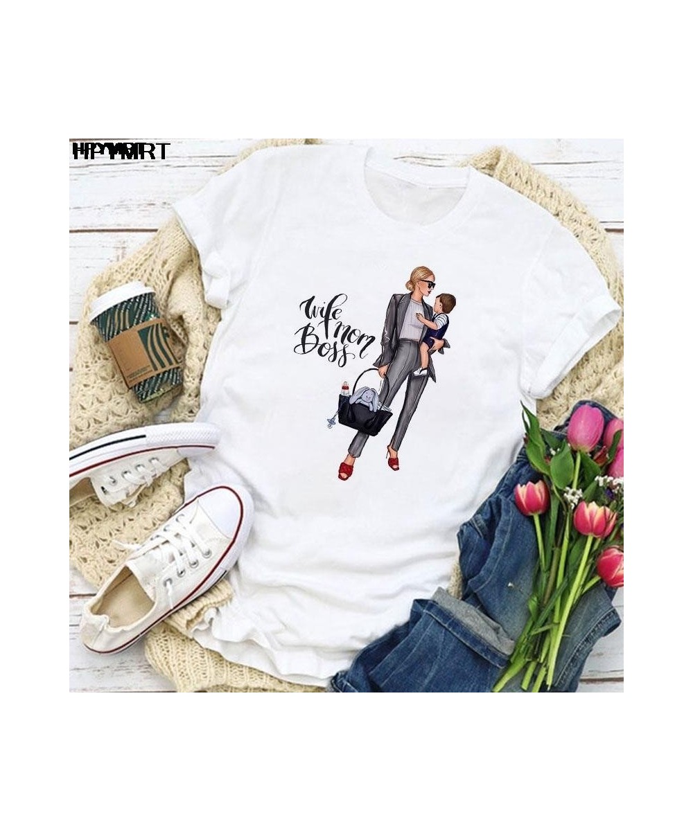 Women Cartoon Wife Mom Boss Mama Mother Summer Printing Lady T-shirts Top T Shirt Ladies Graphic Female Tee Short Sleeve Tshi...