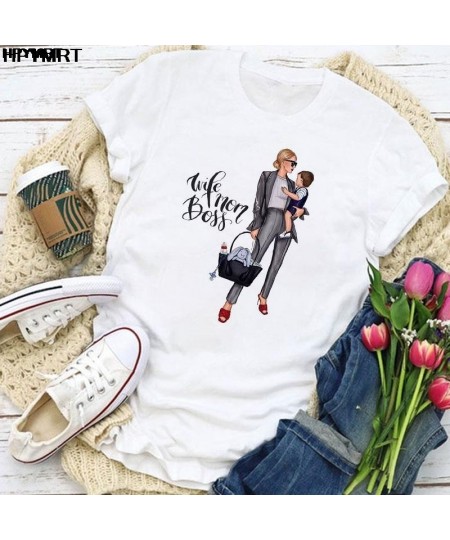 Women Cartoon Wife Mom Boss Mama Mother Summer Printing Lady T-shirts Top T Shirt Ladies Graphic Female Tee Short Sleeve Tshi...