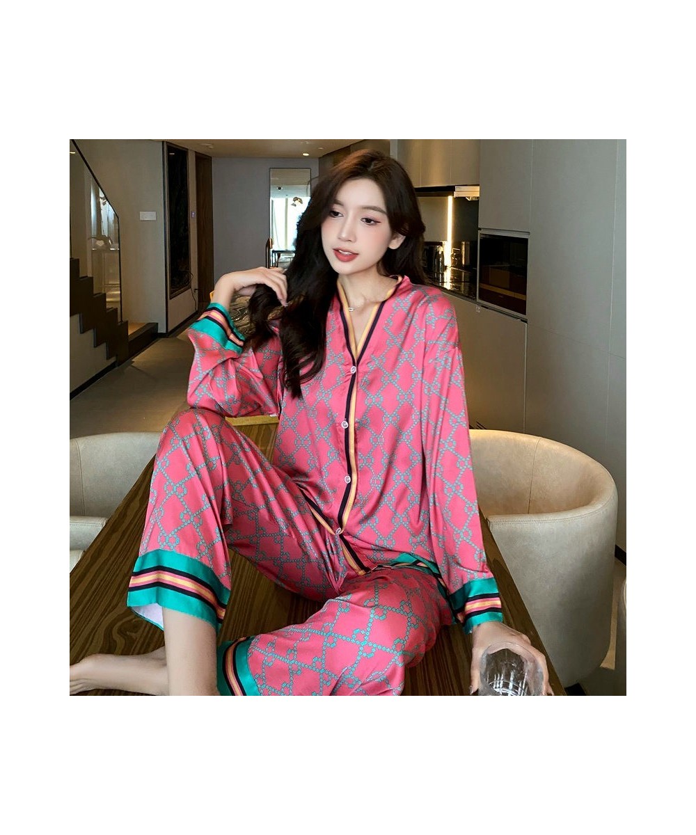 V Neck Letter Cross Printed Flower Satin Pajamas Sets Japan Girls Sleepwear Casual Women Home Clothes Sexy $45.29 - Sleepwears