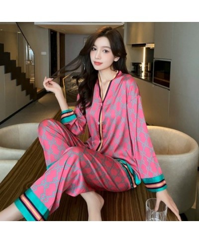 V Neck Letter Cross Printed Flower Satin Pajamas Sets Japan Girls Sleepwear Casual Women Home Clothes Sexy $45.29 - Sleepwears