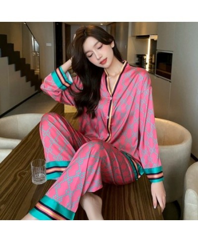 V Neck Letter Cross Printed Flower Satin Pajamas Sets Japan Girls Sleepwear Casual Women Home Clothes Sexy $45.29 - Sleepwears