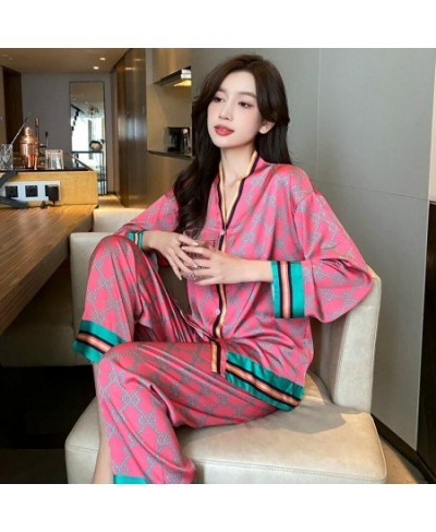 V Neck Letter Cross Printed Flower Satin Pajamas Sets Japan Girls Sleepwear Casual Women Home Clothes Sexy $45.29 - Sleepwears