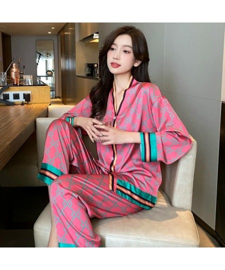 V Neck Letter Cross Printed Flower Satin Pajamas Sets Japan Girls Sleepwear Casual Women Home Clothes Sexy $45.29 - Sleepwears