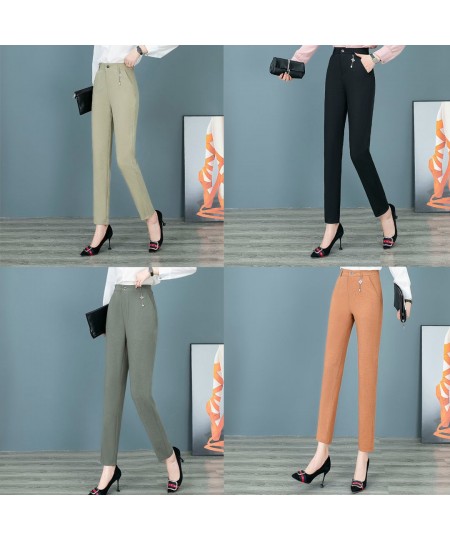 Office Lady All-match Cotton Linen Pencil Pants Cotton Linen Women Solid High Waist Fashion Casual Female Straight Trousers $...