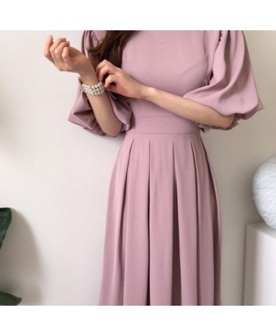 2023 CHIC New Summer Elegant Temperament Lace MIDI Pleated Skirt Waist Bubble Sleeve Dress Slim birthday dress for women $53....