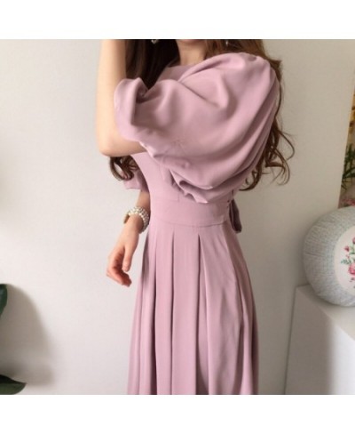 2023 CHIC New Summer Elegant Temperament Lace MIDI Pleated Skirt Waist Bubble Sleeve Dress Slim birthday dress for women $53....