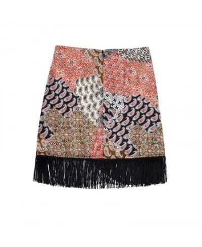 women's fringed double-breasted skirt summer new ethnic print knotted straps holiday dress high waist miniskirt $27.46 - Skirts