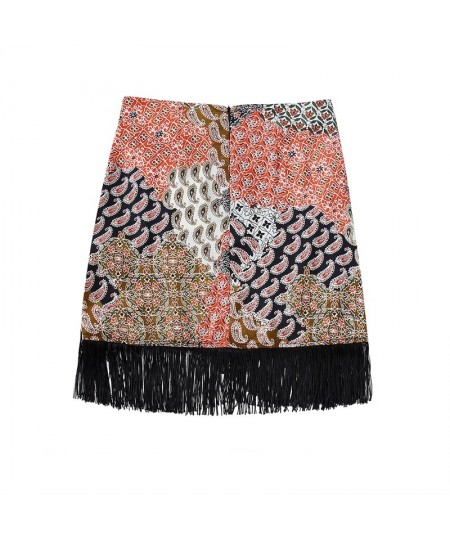 women's fringed double-breasted skirt summer new ethnic print knotted straps holiday dress high waist miniskirt $27.46 - Skirts