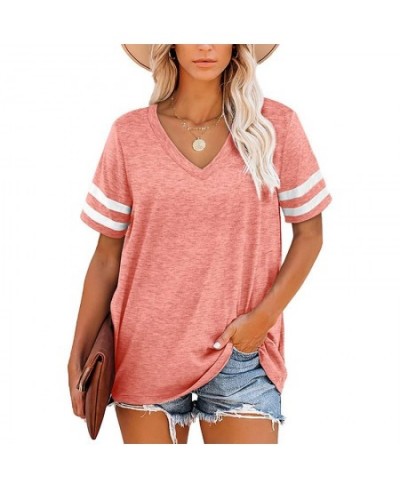 Striped T-shirt Women's Lovely Female Tops Tee Fashion Colorful V-neck Short-sleeve Y2k Clothes 2023 Womens Oversize T Shirt ...