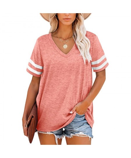 Striped T-shirt Women's Lovely Female Tops Tee Fashion Colorful V-neck Short-sleeve Y2k Clothes 2023 Womens Oversize T Shirt ...